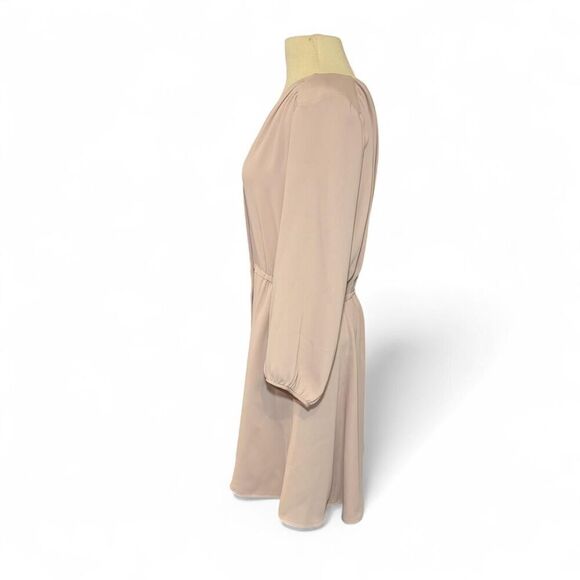 Aritzia Babaton Camille Day Dress Long Sleeve Light Pink Button Front Mini Sz L - Picture 2 of 8